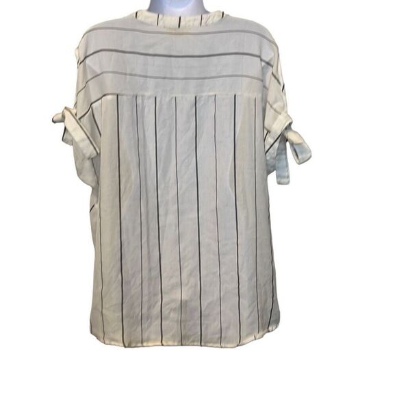 Listicle Large Gray White Stripe Tie Sleeve High Low Top Coastal Preppy Minimal - Picture 2 of 9